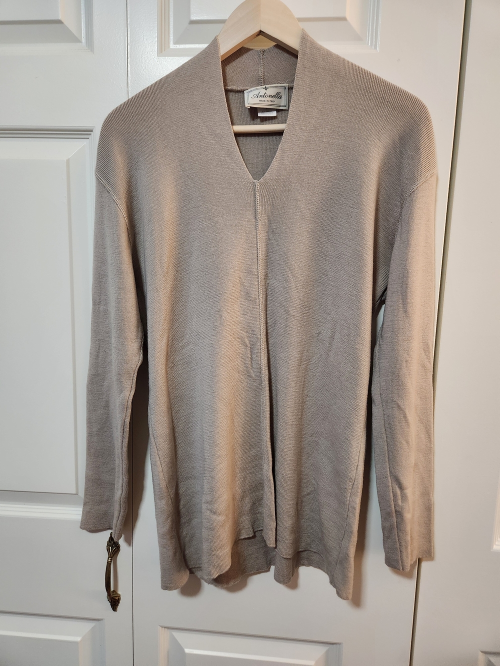 Lightweight V-Neck Taupe Sweater  Merino Wool